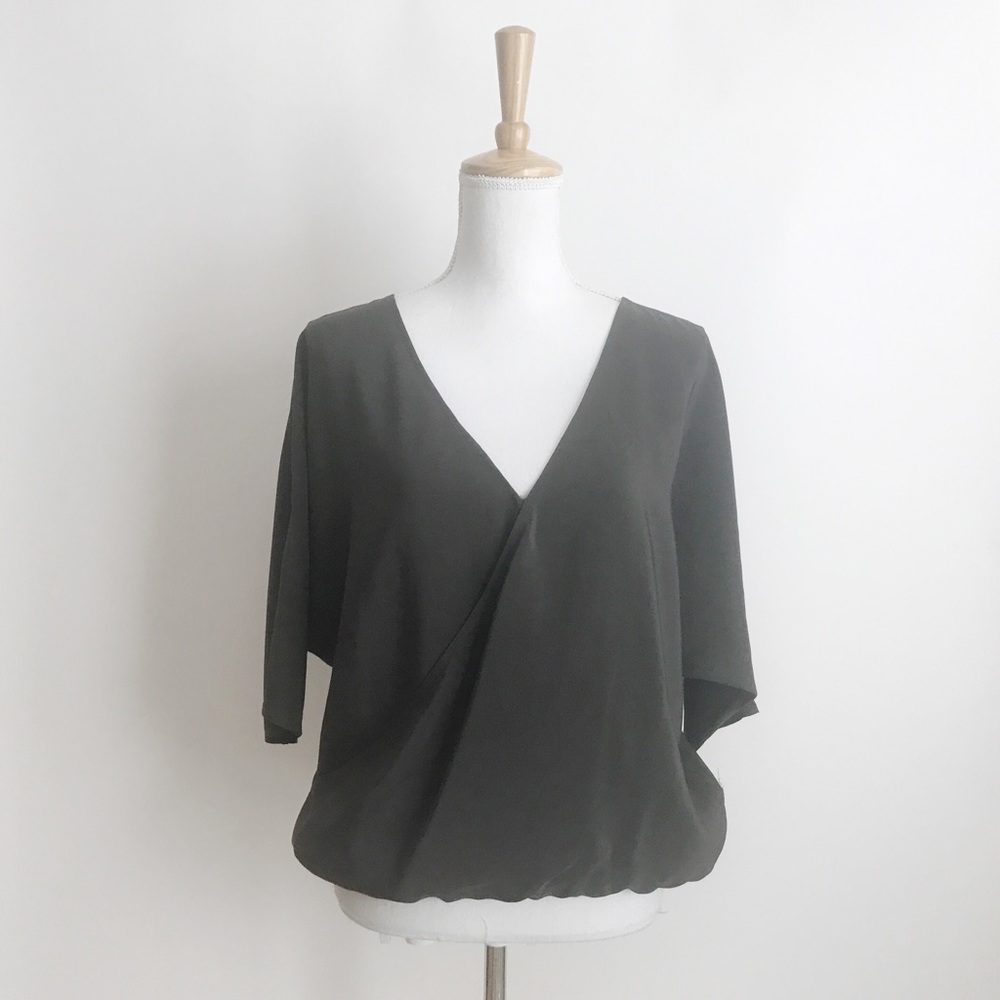 Anthro Bourdeux Brown Silk Faux Wrap Blouse